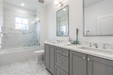 26th Street, Arlington - Transitional - Bathroom - DC Metro - by Paradigm Homes | Houzz Bathroom Cabinet Colors, Bathroom Ideas Luxury, Gulf Stream, Bathtub Design, Modern Craftsman, Transitional Bathroom, Bathroom Tile Designs, Dc Metro, Vessel Sink Bathroom