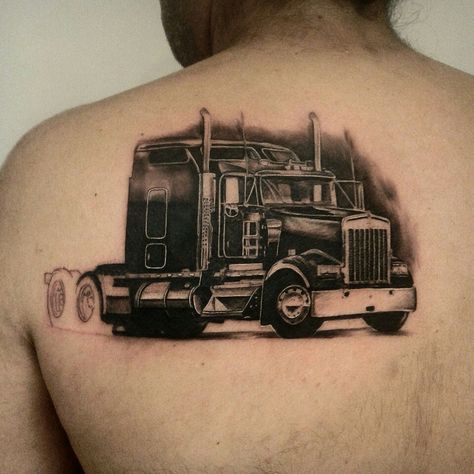 Trucker Tattoo, Truck Tattoo, Trucker Quotes, Custom Big Rig, Tattoo On Shoulder, Bike Tattoos, Remembrance Tattoos, Money Tattoo, Custom Big Rigs