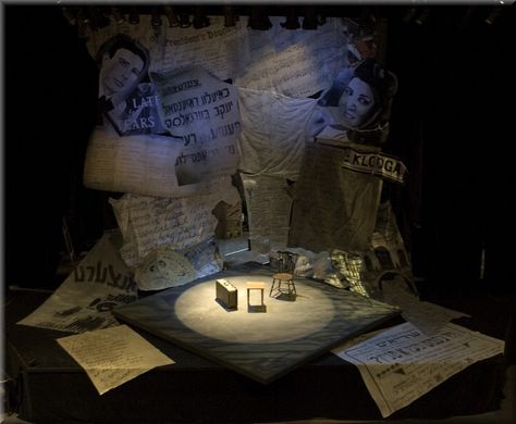 Newspaper Set Design, Simple Set Design, Richard Finkelstein, Paper Set Design, Background Glow, Lighting Design Theatre, Scenography Theatre, Bold Background, Stage Lighting Design