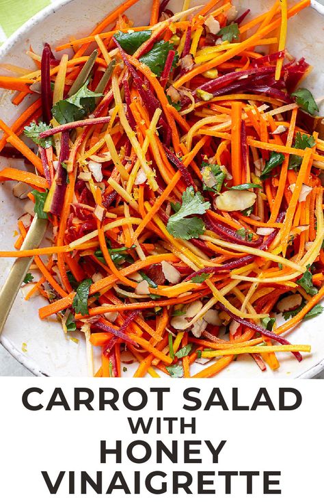 Crunchy Bistro Carrot Salad Book Club Brunch, Grated Carrot Salad, Autumn Dinners, Dinner Hosting, Honey Vinaigrette, Parsley Salad, Veggie Pasta Salad, Peanut Salad, Carrot Salad Recipes