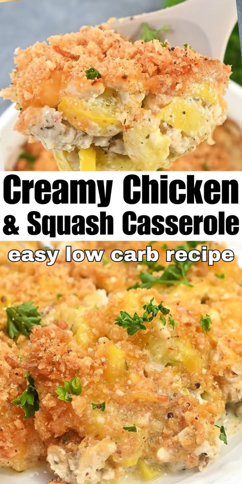 Low-Carb Creamy Chicken and Summer Squash #lowcarbcreamychickenandsummersquash #creamychickenandsummersquash Beef Enchilada Casserole Low Carb, Squash Casserole With Chicken, Chicken And Squash Casserole, Chicken Squash Casserole, Stylish Cravings, Chicken Squash, Baked Chicken Casserole, Low Carb Dinner Chicken, Low Carb Chicken Casserole