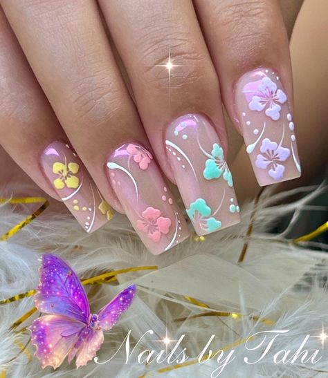 Summer Nails Inspo 2023 Ideas | Cute Nail Deisgns nail for summer, diy nails, chrome nails, summer nail colors, summwr nail ideas compilation, summer nail art, hawaiian flower nails , summer nail art, nail inspo summer Hawaii Design Nails, Hawaii Nail Art Designs, Colorful Hibiscus Nails, Tropical Nails Beach Hawaiian Flowers, Hawaiian Flower Nail Designs, Hawaiin Nails Designs, Rainbow Hibiscus Nails, Pastel Beach Nails, Hibiscus Nail Art Hawaii