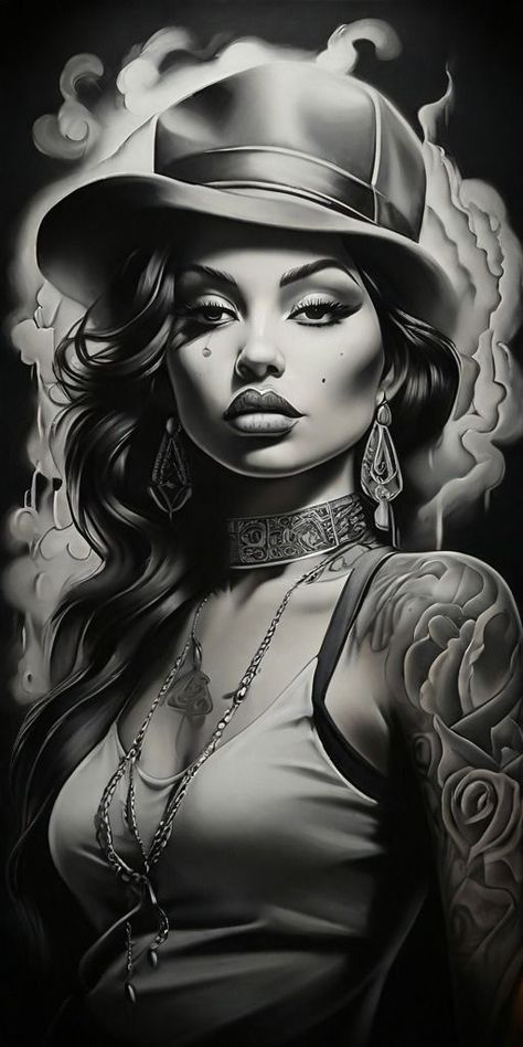 GANGSTER CHICANO TATTOO DESIGN Chicano Style Tattoo Design, Chicano Tattoo Design Ideas, Chicana Tattoo Design, Chicano Tattoos Gangsters, Chicano Tattoo Design, Luis Tattoo, Female Warrior Tattoo, Grayscale Art, Estilo Cholo