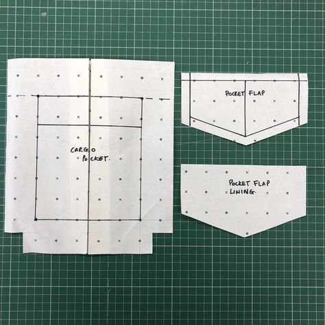 3d Pocket Pattern, Pattern For Pockets, How To Make A Cargo Pocket, Diy Cargo Pockets, Sewing Cargo Pockets, How To Sew Cargo Pockets, Cargo Pant Pattern, Shirt Pocket Pattern, Pocket Pattern Template