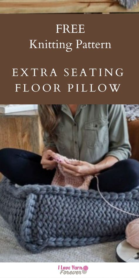 Get your Free Extra Seating Floor Pillow Knitting Pattern Here. 200+ Free Crochet and Knitting Patterns for Beginner to Expert. Knitted Rug Pattern, Rug Knitting Pattern, Knit Rug Pattern, Pillow Knitting, Pillow Knitting Pattern, Knitted Pillows Patterns Free, Knitting Home Decor, Knit Pillow Pattern Free, Knitted Rug