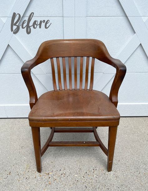 Bankers Chair Makeover, Vintage Chairs Makeover, Fabric Basket Liners, Silkscreen Stencils, Refurbished Chairs, Furniture Refurbishing, Shelf Makeover, Bankers Chair, Upcycle Chair