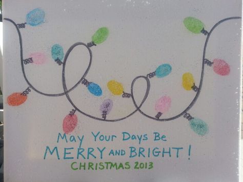 Thumbprint Christmas light on canvas Christmas Light Thumbprints, Crafts For Daycare, Alcohol Ink Tutorials, Thumbprint Crafts, Daycare Projects, Thumbprint Art, Student Crafts, Kids Christmas Crafts, First Grade Ideas