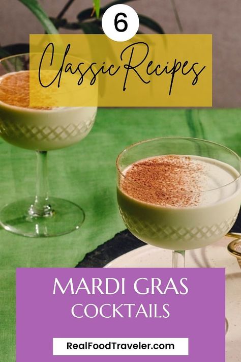 Make these Mardi Gras cocktails wherever you may be celebrating! #MardiGras #NewOrleans #CocktailRecipes #MardiGrasCocktails #Sazarac #French75 #RamosGinFiz Mardi Gras Cocktails, Cocktails To Make At Home, Gin Fizz Cocktail, Ramos Gin Fizz, Cocktail Photos, Party Food And Drinks, Perfect Cocktails, Chocolate Shavings, Maraschino Cherry