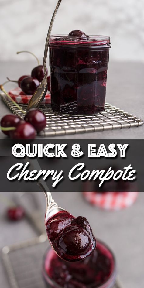 This quick and easy Cherry Compote takes almost no time to cook and is the perfect topping to spread over ice cream, cheesecake, even oatmeal. It’s a great way to preserve those sweet summer cherries for another day. | wildwildwhisk.com #cherry #cherrycompote #cherrysauce Things To Do With Cherries, Stewed Cherries, Cherry Compote Recipe, Cherry Ideas, Ice Cream Cheesecake, Fruit Sauces, Cherry Compote, Cherry Preserves, Cherry Pitter