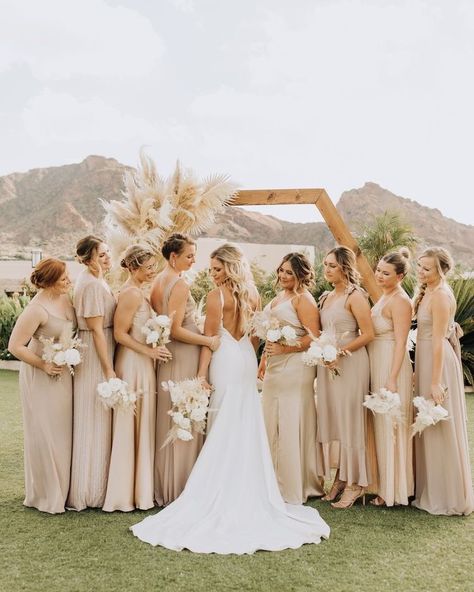 Champagne Pampas Wedding, Neutral Flowers With Pop Of Color, Neutral Boho Wedding Bouquet, Wedding With Pampas Flowers, Neutral Desert Wedding, Boho Neutral Bouquet, Neutral Beach Wedding Decor, White And Pampas Wedding, Wedding Ideas Neutral Colors