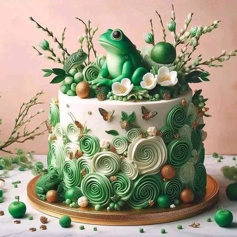 I Love Frog | Frog Birthday Cake.🐸🐸 | Facebook Frog Birthday Cake, Frog Birthday Party, Frog Birthday, Frog Cake, Frog Frog, 18th Birthday Cake, Whimsical Paintings, Cute Birthday Cakes, 12th Birthday