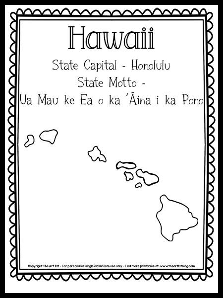 Hawaii State Project, Hawwain Theme, 50 States Activities, Hawaiian Islands Map, Hawaii Crafts, August Themes, Hawaiian Crafts, Hawaii Theme, Coloring Page Free Printable