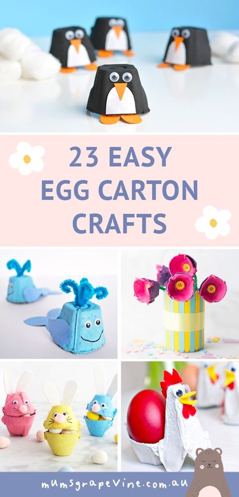 23 easy egg carton crafts for kids | Mum's Grapevine Crafts Egg Carton, Egg Carton Crafts For Kids, Diy Egg Carton, Egg Carton Craft, Carton Craft, Diy Paper Art, Simple Projects, Egg Carton Crafts, Easy Eggs