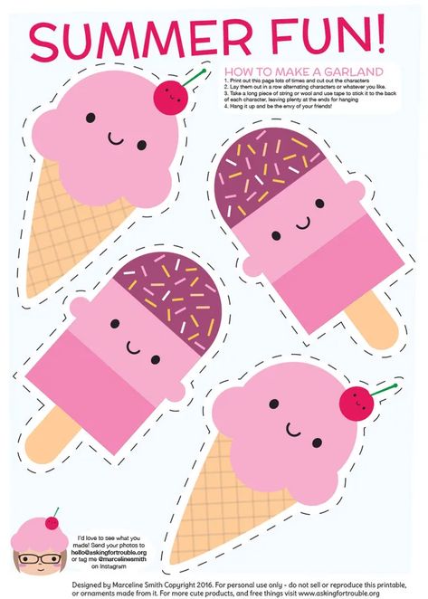 Summer Ice Cream Treats Garland Printable Garland, Ice Cream Template, Ice Cream Decor, Ice Cream Crafts, Ice Cream Ice, Cream Decor, Ice Cream Birthday Party, Cream Ice Cream, Ice Cream Theme