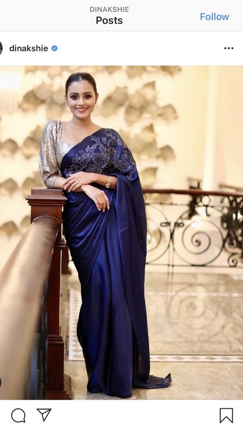 Blue Saree With Silver Blouse, Modern Saree Jacket Designs, Kajol Saree, Saree Jacket, Saree Jacket Designs, Engagement Saree, Trendy Saree, Saree Jackets, Desi Outfits