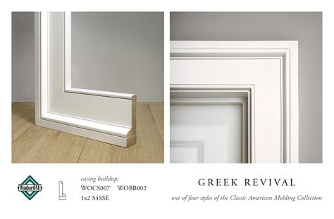 WindsorONE Greek Revival Casing, (build up of WOCS007, WOBB002, 1x2 S4SSE) part of the Classic American Molding Collection Baseboard Trim, Interior Door Trim, House Trim, Window Casing, Door Casing, Door Inspiration, 19th Century Style, Colonial Revival, Greek Revival