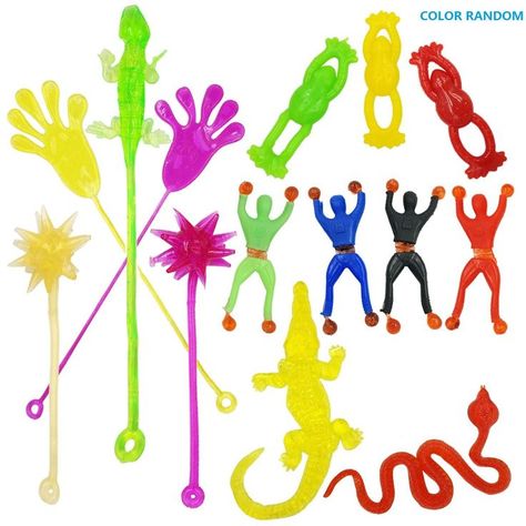 DoDoMagxanadu 14 Pack Vinyl Assorted Stretchy Sticky Toy Novelty Fidget Toy Including Large Sticky Hands, Wall Climber Men, Hammers, Snakes,Lizards,Crocodile and Flying Frogs for Party Favor Kids Resin Floor, Sticky Hands, Rainbow Themed Birthday Party, Chest Ideas, Piñata Ideas, Flow Arts, Ps4 Controller, Hand Type, Novelty Toys