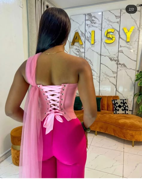 Two Piece Graduation Outfit, Corset Dinner Dress, Ankara Bustier Top, Pink Corset Top Outfit, Corset Top Outfit Classy, Pink Corset Dress, Corset Fashion Outfits, Chic Dress Classy, African Fashion Designers