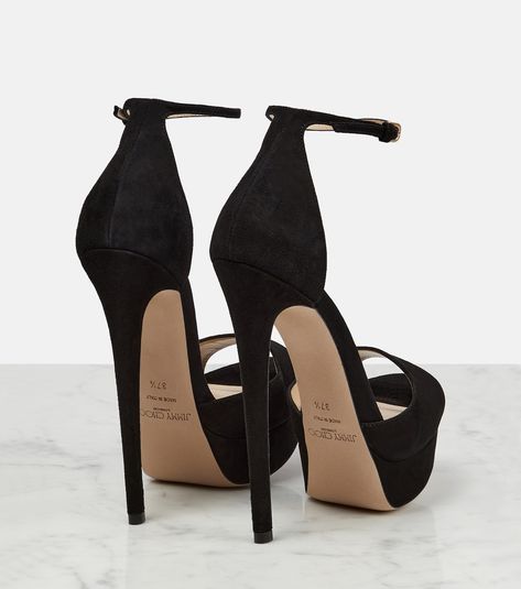 Max 150 suede platform sandals in black - Jimmy Choo | Mytheresa Goat Leather, Jimmy Choo Shoes, Stand Tall, Sandal Fashion, Ankle Straps, High Heel Sandals, Platform Sandals, Jimmy Choo, Designing Women