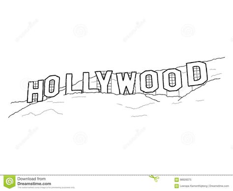 Hollywood Sign Hollywood Tattoo Design, Hollywood Sign Illustration, Hollywood Doodles, Hollywood Sign Drawing, Hollywood Sign Painting, Hollywood Tattoo Ideas, Hollywood Sign Tattoo, Hollywood Typography, Hollywood Silhouette