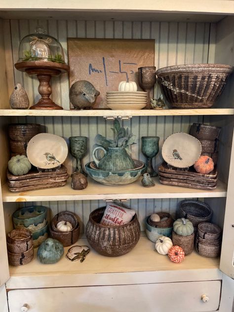 Mccarty Pottery Display, Decorating With Pottery, Peters Pottery, Richy Rich, Mccarty Pottery, Pottery Display, Vintage Inspired Decor, Hearth And Home, Pottery Ideas