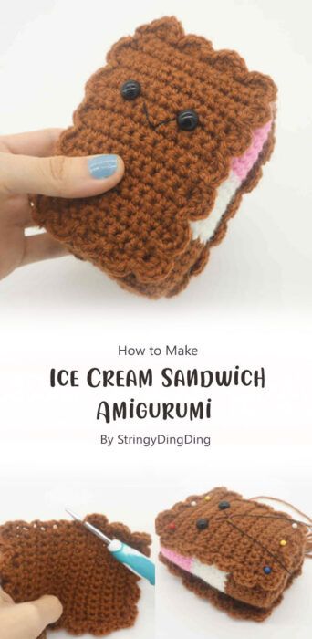 Sandwich Crochet, Crochet Sandwich, Amigurumi Ice Cream, Vanilla Ice Cream Sandwich, Cream Sandwich, Crochet Food, Make Ice Cream, Frozen Treat, Pattern Ideas