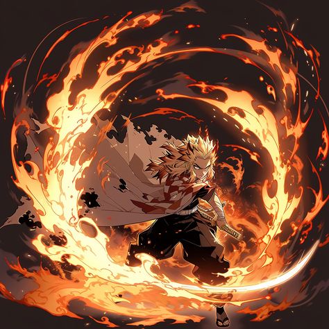 Rengoku Esoteric Art, Rengoku Fire Breathing, Demon Rengoku Fanart, Kyojuro Rengoku Aesthetic, Anime Fire Background, Flame Breathing Demon Slayer, Demon Slayer Fire Hashira, Demon Slayer Wallpaper Rengoku, Demon Slayer Flame Hashira