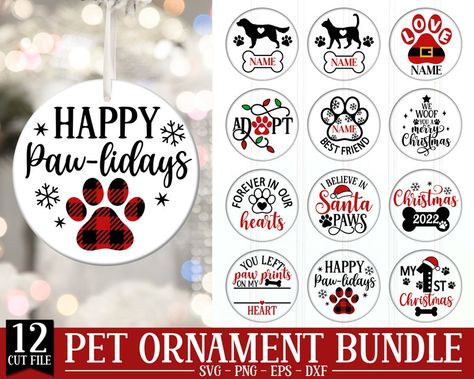 Cricut Dog Christmas Ornament, Doggie Christmas Ornaments, Diy Pet Ornaments Xmas, Cricut Pet Ornaments, Dog Ornaments Cricut, Diy Christmas Dog Ornaments, Dog And Cat Ornaments Diy, Acrylic Pet Ornaments, Ornaments Made With Cricut