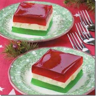 Layered Jello Salad. Doing this for Easter just changing the jello flavors for color change. Jello Ribbon Salad Christmas, Christmas Layered Jello, Ribbon Jello Salad, Old Fashioned Jello Salad Recipes, Christmas Jello Salad Recipes, Christmas Jello Salad, Ribbon Jello, Flag Jello, Holiday Jello