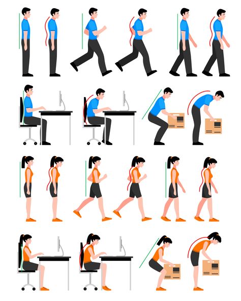 Bad posture and Good Posture Infographic from TheNaturalPosture.com  https://thenaturalposture.com/pages/correct-and-incorrect-posture-guide Posture Exercises, Proper Posture, Bad Posture, Body Posture, Posture Corrector, Chiropractic Care, Better Posture, Poor Posture, Big Muscles