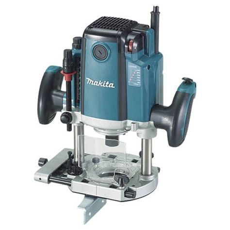 The Makita RP2301FC 3-1/4 H.P. variable speed plunge router has an 15 Amp motor that is designed to generate a maximum of 22,000 RPM's that allow it to perform smooth routing.  This plunge router comes with the plunge router, a 1/4" collet sleeve insert, a 1/2" collet cone, a extended depth adjustment knob and a wrench. Wood Working Machines, Best Wood Router, Makita Router, Plunge Router, Using A Router, Makita Tools, Guide System, Wood Router, Router Bits