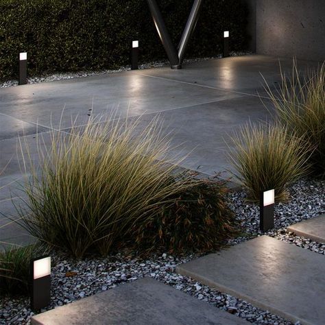 Landscape Ideas Landscape Path Lighting, Modern Garden Lights, Path Lights Walkways, Outdoor Path Lights, Outdoor Driveway Lighting, Path Lighting Walkways, Sidewalk Lighting Ideas, Driveway Lights Ideas, Outdoor Floor Lighting