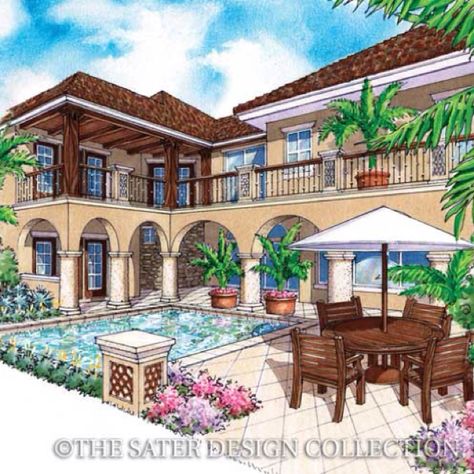 Spanish Style Homes Plans Courtyards, Square Closet Organization, Square Closet, Spanish Resort, Spanish Gardens, Courtyard Homes, Tuscan Architecture, Magic Board, Spanish Mission