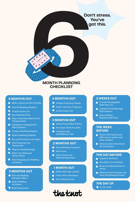 Ready, set, plan. 6 Months To Go Wedding Countdown, Wedding In 6 Months, Wedding Planning Checklist Timeline, Wedding Checklist Timeline, Starry Wedding, Countdown Gifts, Wedding Planner Checklist, The Checklist, Plan A Wedding