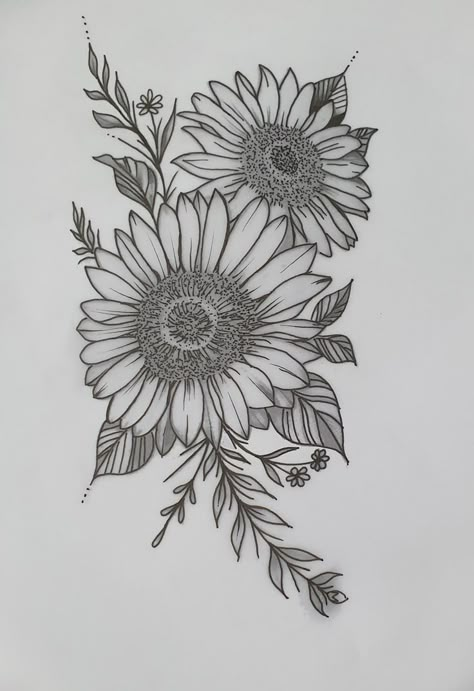 Sunflowers On Shoulder Tattoo, Cool Daisy Tattoos, Ribcage Tattoo Cover Up Ideas, Single Sunflower Tattoo, Shoulder Tattoo Sunflower, Sunflower Tattoo Sketch, Sunflower Tattoo Design Drawings, Sunflower Tattoo Drawing, Shoulder Sunflower Tattoo