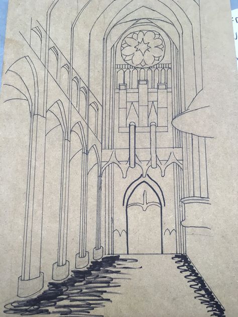 How To Draw Cathedral, Gothic Architecture Drawing Easy, Cathedral Drawing Easy, Gothic Cathedral Drawing, Cathedral Architecture Drawing, Gothic Drawings Easy, Cathedral Sketch, Cathedral Drawing, Dark Victorian Aesthetic