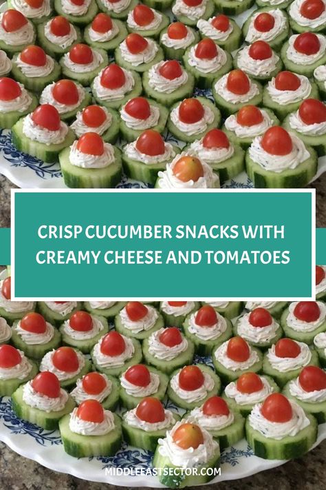 Crisp Cucumber Snacks with Creamy Cheese and Tomatoes https://middleeastsector.com/cucumber-bites-with-herb-cream-cheese-and-cherry-tomatoes/ Cherry Tomato Appetizers, Cucumber Bites Appetizers, Horderves Appetizers, Herb Cream Cheese, Cucumber Snacks, Tomato Appetizers, Cucumber Appetizers, Cream Cheese Appetizer, Appetizer Sandwiches