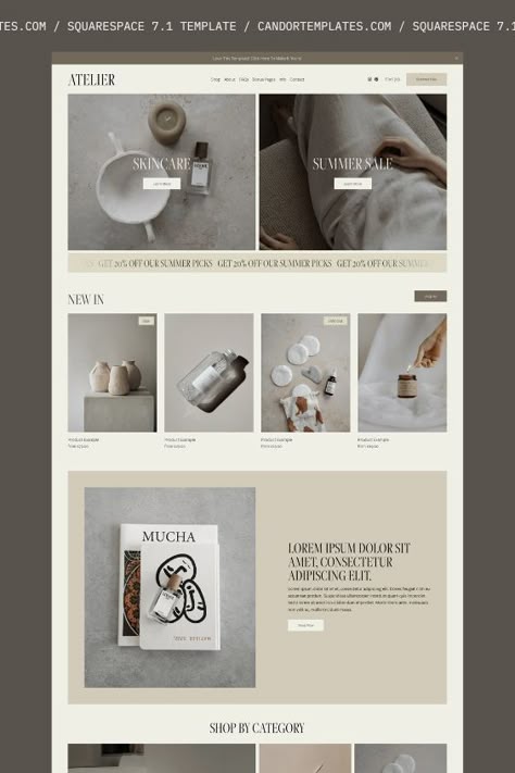 Atelier Squarespace 7.1 Template - Professional Store Template to Sell Your Products using A Professional Ecommerce Shop Website Store Design, Photography Templates Instagram, Website Design Artist, Eccomerce Website Design, Product Post Ideas, Calming Website Design, Square Space Website Design, Squarespace Shop Design, Squarespace Ecommerce Design