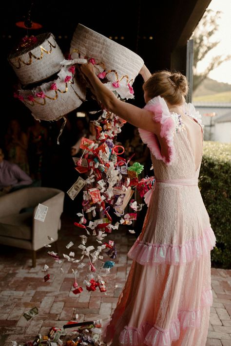 Wedding Pinata Fillers, Wedding Pinata Ideas, Kitchy Wedding, Piñata Wedding, Pinata Wedding, Fun Wedding Dress, Fun Wedding Reception Ideas, Wedding Pinata, Music Festival Wedding