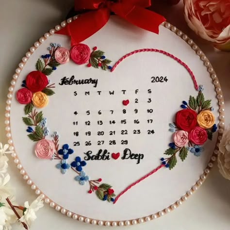 Calendar handmade embroidery hoops ✨ 🗓️ Dm for order 🎁 . .. ... .... #weddinghoops #handembroidery #embroideryhoopart Hoop Art Design Pattern, Embroidery Designs For Boyfriend, Wedding Calendar Design, Wedding Embroidery Hoop Pattern, Embroidery Calendar, Embroidery Stem Stitch, Wedding Embroidery Hoop, Wedding Calendar, Stem Stitch