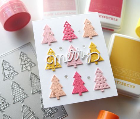 Sizzix Christmas Cards, Scrapbook Christmas Cards, Pink Christmas Cards, Cathy Zielske, Whimsical Trees, Pink And Mustard, Xmas Art, Pretty Pink Posh, Beautiful Christmas Cards