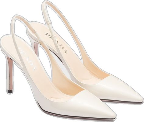 Prada Heels, White Stilettos, Shoes Heels Classy, White High Heels, Wedding Heels, White Heels, Triangle Logo, Slingbacks, Powder Pink