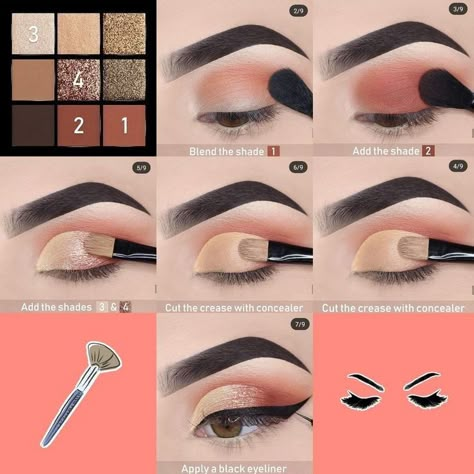 Face Makeup Guide, Step By Step Eyeshadow, Nude Eye Makeup, Eyeshadow Tutorial For Beginners, Soft Eye Makeup, Mekap Mata, Makeup Order, Beginners Eye Makeup, Homecoming Makeup Black