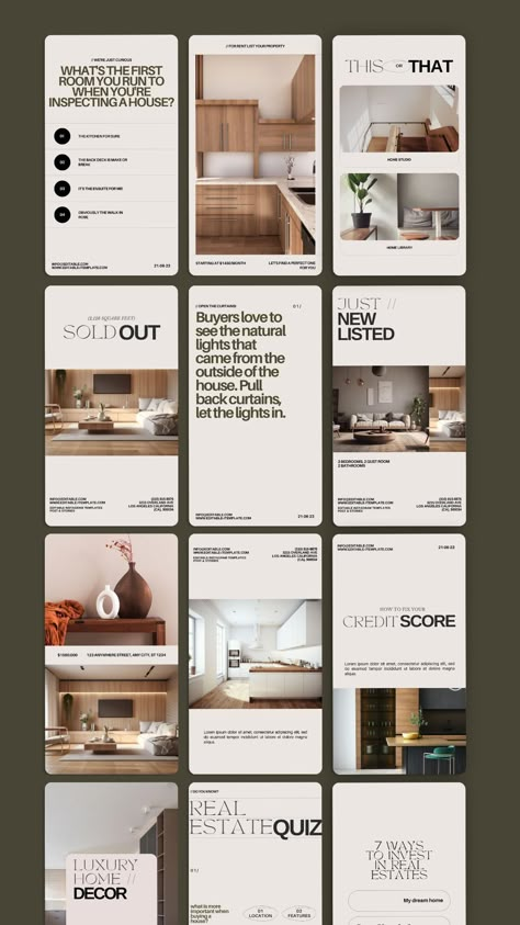 65 Real Estate Instagram Story For Canva | Luxury Realtor Templates | Instagram Canva Template Instagram Story Ideas Professional, Property Instagram Post, Real Estate Stories Ideas, Instagram Stories Template Design, Layout Text Design, This Or That Instagram Story, Luxury Instagram Feed, Luxury Instagram Story, Design Story Instagram