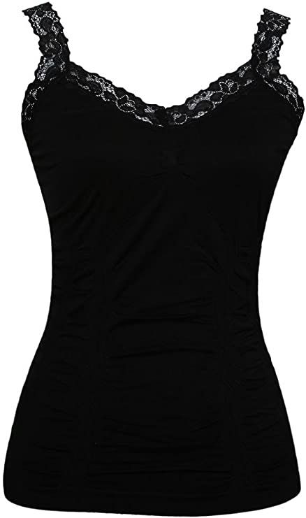 Womens Lace Trim Camisoles - Black at Amazon Women’s Clothing store Black Lace Shirt, Lace Trim Tank Top, Womens Tops Dressy, Black Camisole, Lace Camisole, Black Lace Tops, Casual Tops For Women, Lace Tank Top, Lace Shirt