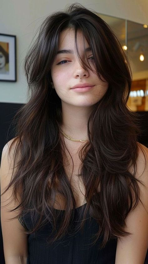 Hair Inspiration Long, Long Dark Hair, Penteado Cabelo Curto, Hairstyle Women, Long Layered Hair, Medium Hair Cuts, Curtain Bangs, Long Hair Cuts, Medium Length Hair Cuts