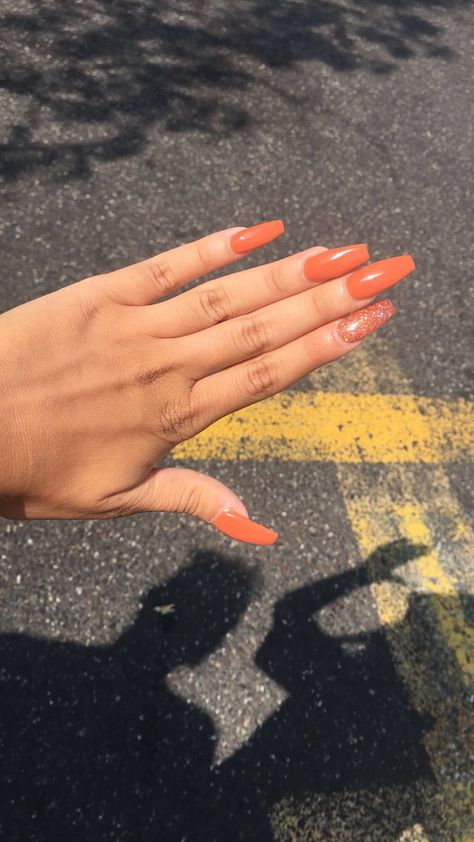 Fall Nails Burnt Orange Long Coffin Shape Acrylic Nails Fall Nails Burnt Orange, Coffin Shape Acrylic Nails, Nails Burnt Orange, Shape Acrylic Nails, Bright Orange Nails, Nail Falling Off, Orange Acrylic Nails, Orange Nail Designs, November Nails