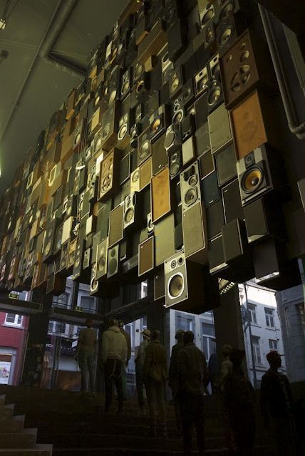 Wall of speakers in a clothing store: Wall Of Speakers, Speaker Wall, Nashville Hotels, Man Cave Shed, 3d Mapping, Wall Of Sound, Vintage Speakers, Hotel Concept, Digital Museum