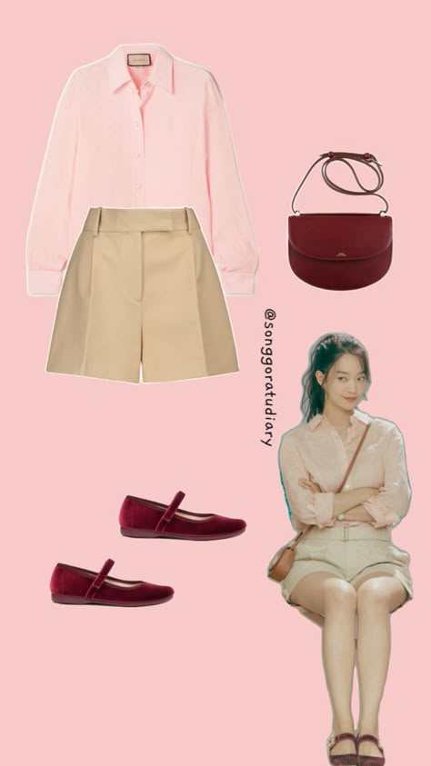 Yoon Hye Jin Shin Min A Hometown Cha Cha Cha KDrama Inspired Casual Pink OOTD Home Town Cha Cha Cha Outfit, Hometown Cha Cha Cha Outfit, Hometown Chachacha Outfit, Kdrama Inspired Outfits, Kdrama Clothes, Kdrama Outfits, Hometown Cha Cha, Pink Ootd, Hometown Cha Cha Cha