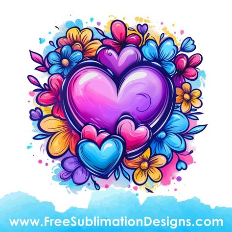 Sublimation Templates Free Printable, Sublimation Images Free, Flowers Graffiti, Free Sublimation Designs, Print On Demand Designs, Graffiti Flowers, Sublimation Images, Heart Flowers, Diy Tumblers